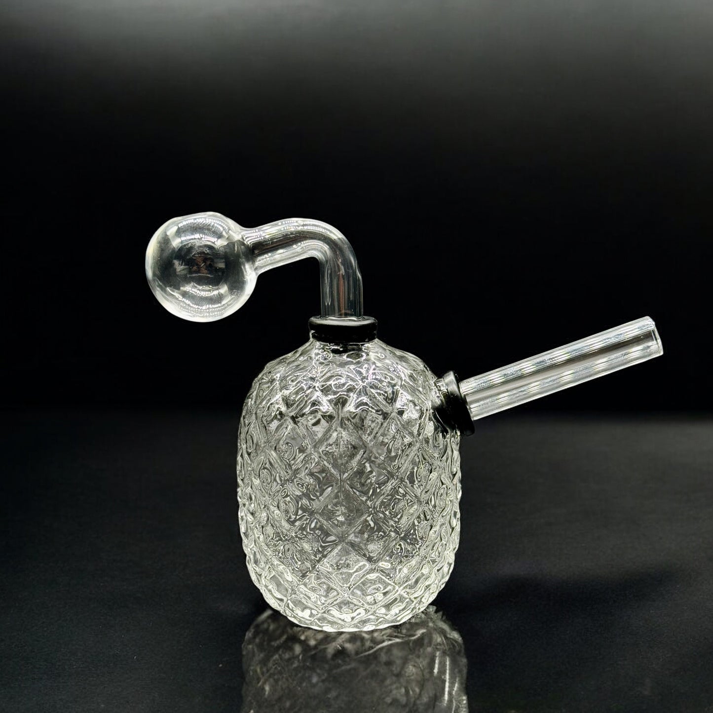 4-inch clear diamond-cut oil burner glass bubbler with curved mouthpiece and removable downstem
