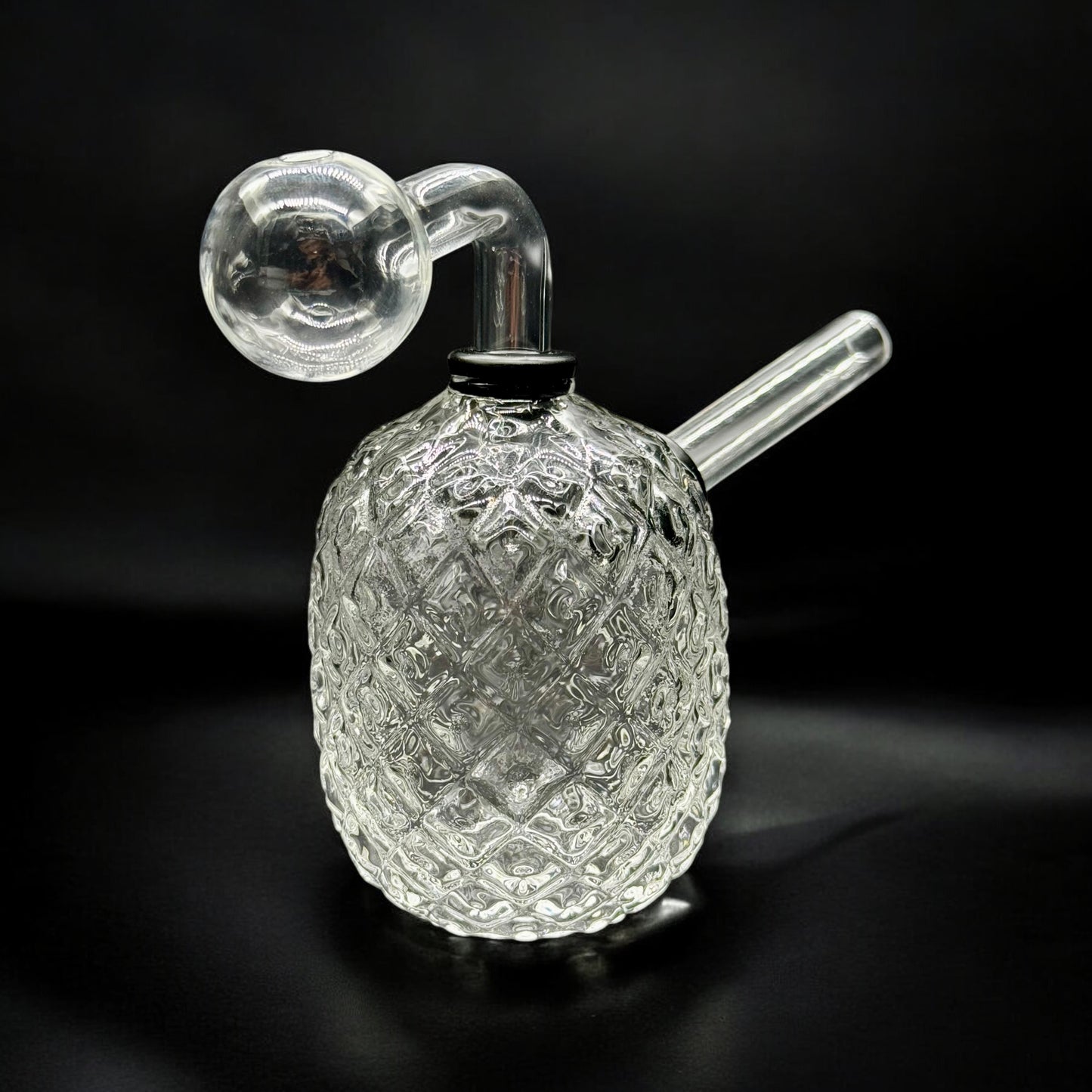 Elegant diamond-patterned clear glass bubbler for oil burning, 4 inches tall with detachable parts