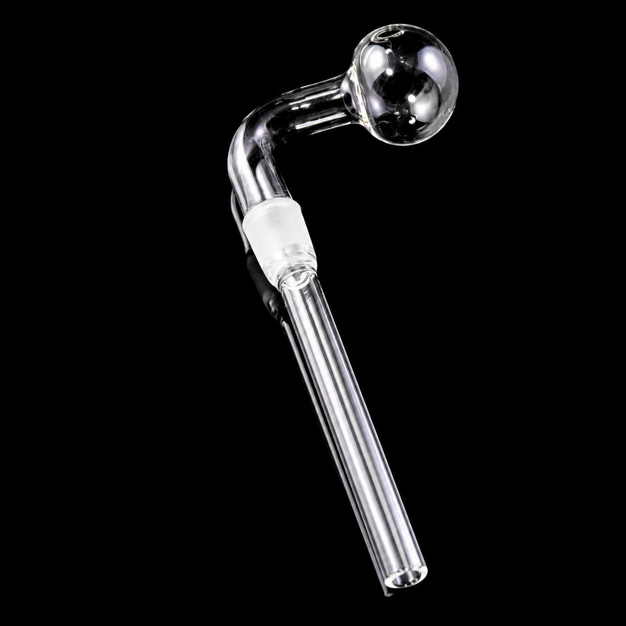 Clear glass smoking pipe on a black background
