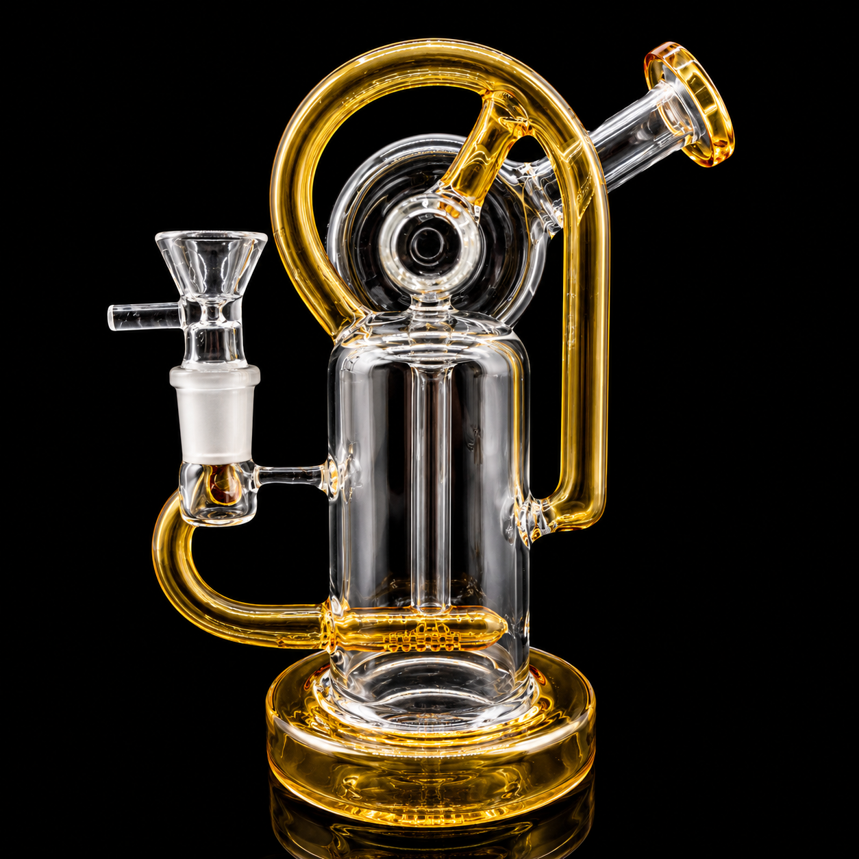 8” Yellow & Clear Recycler Glass Bong with 14mm Bowl