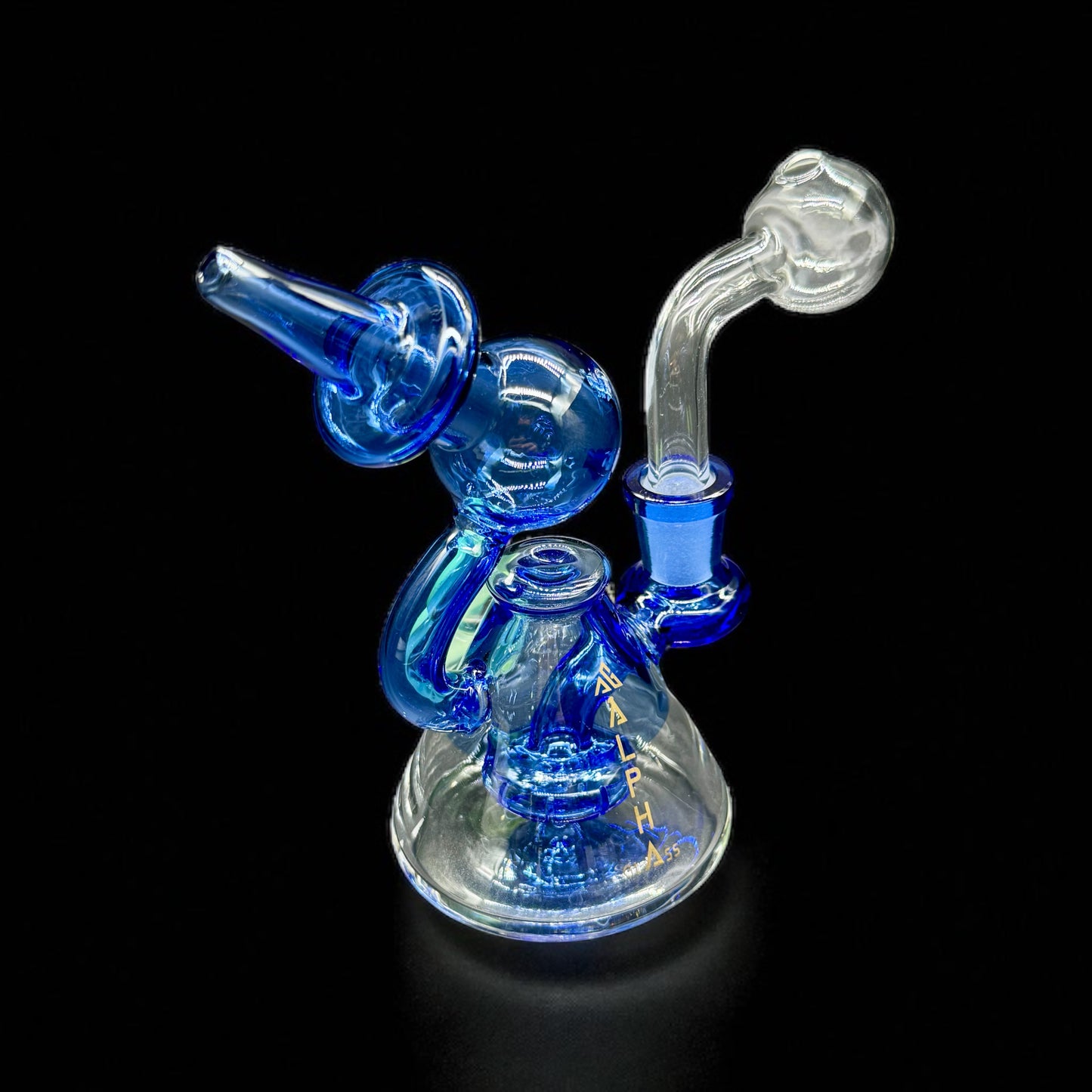 Blue glass smoking device on a black background