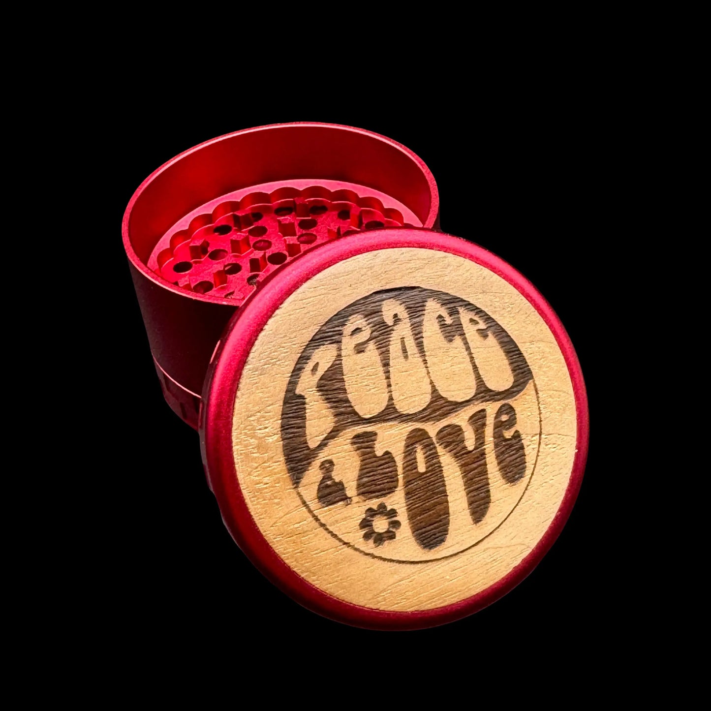 Aluminum Herb Grinder with Custom Engraving 63mm peace & love