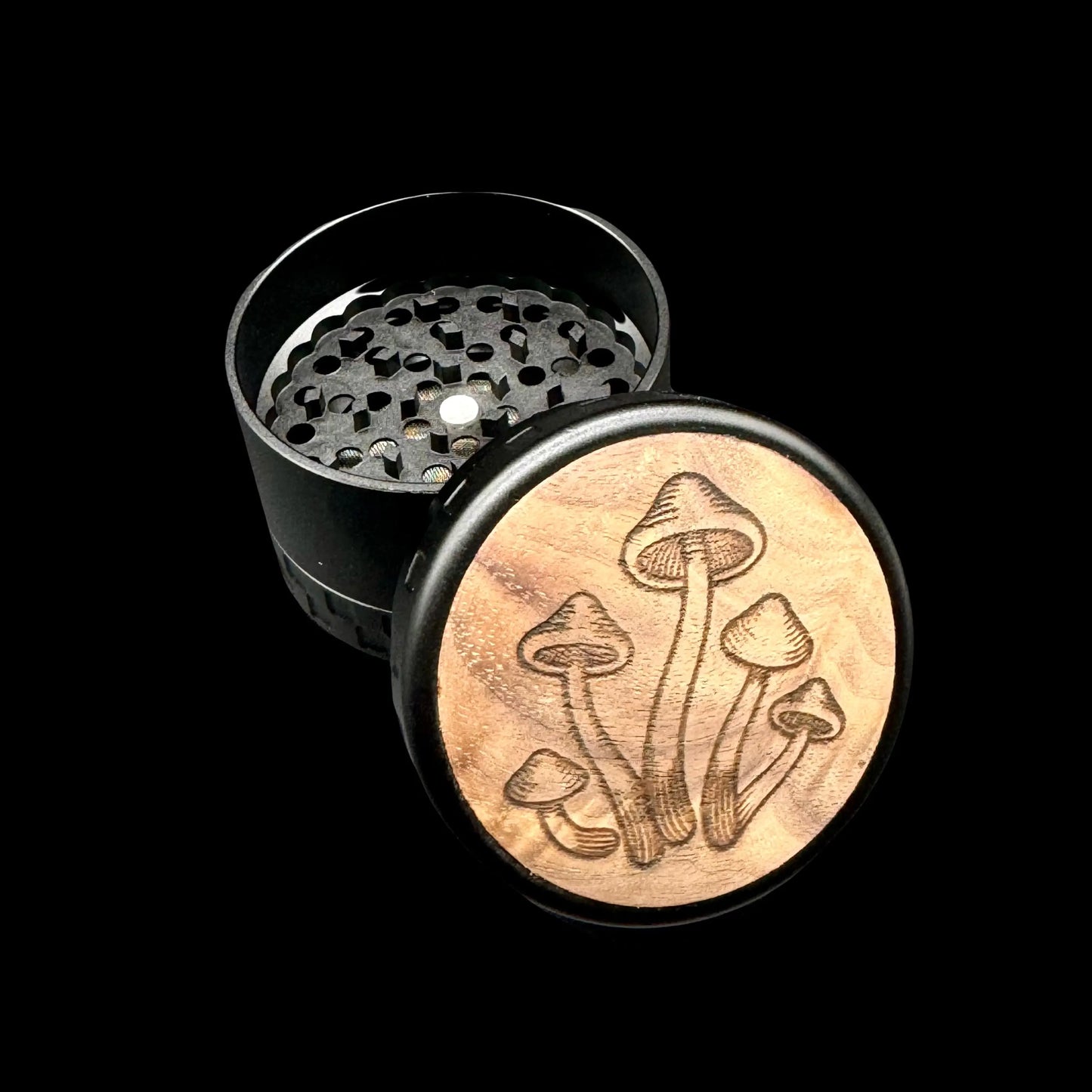 Aluminum Herb Grinder with Custom Engraving 63mm mushrooms