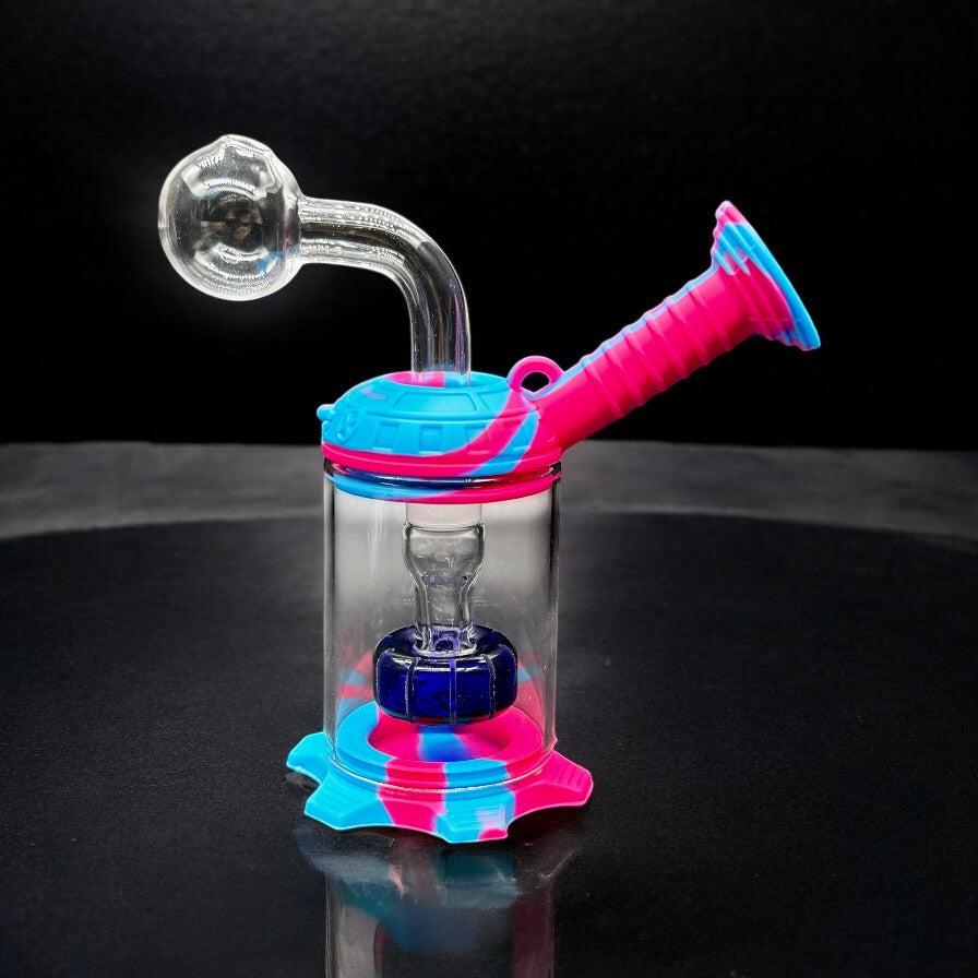 Mini Silicone & Glass Oil Burner Water Pipe – 5” Portable Dab Rig with Showerhead Perc