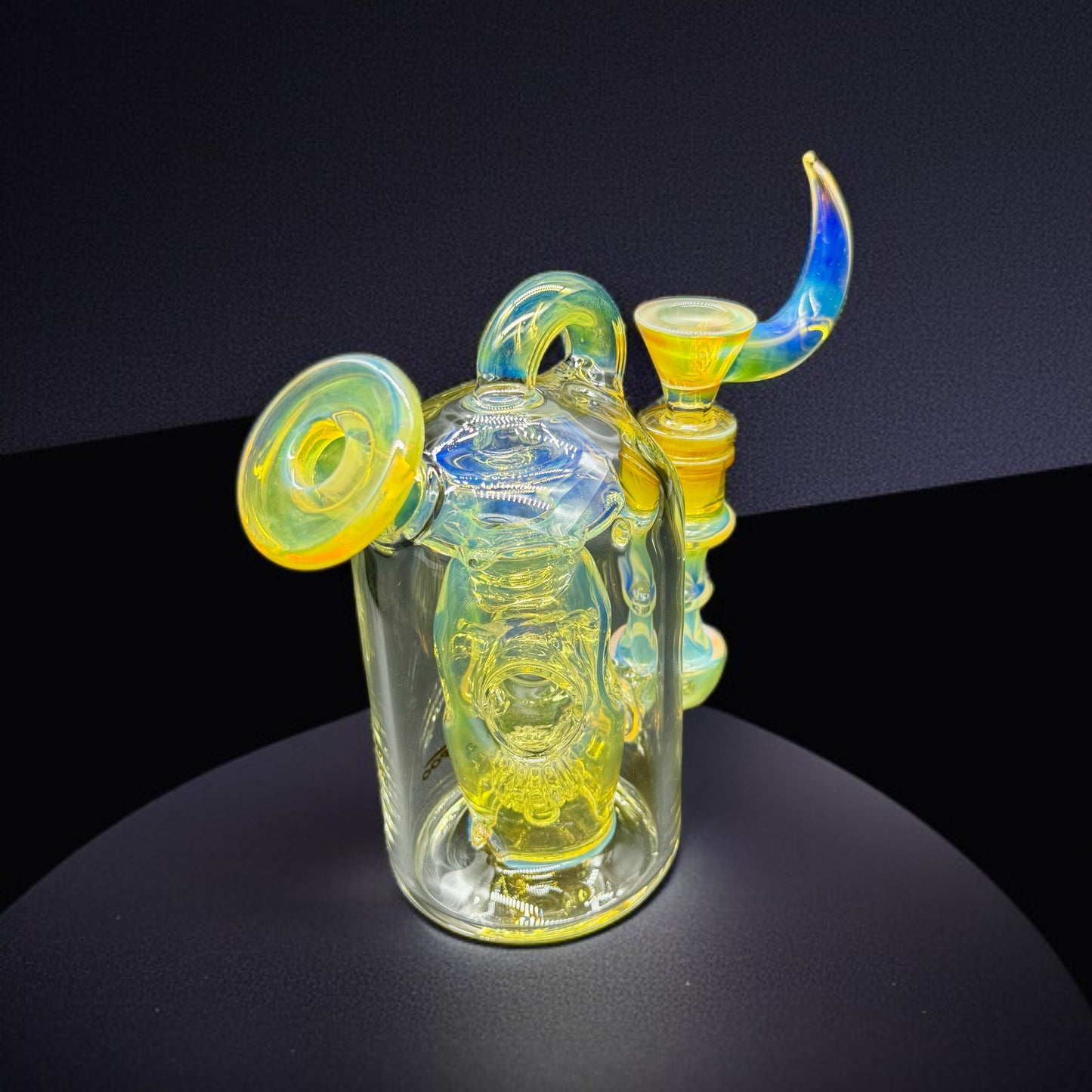 6” UV Reactive Glass Recycler Bong with Rhino Horn Bowl