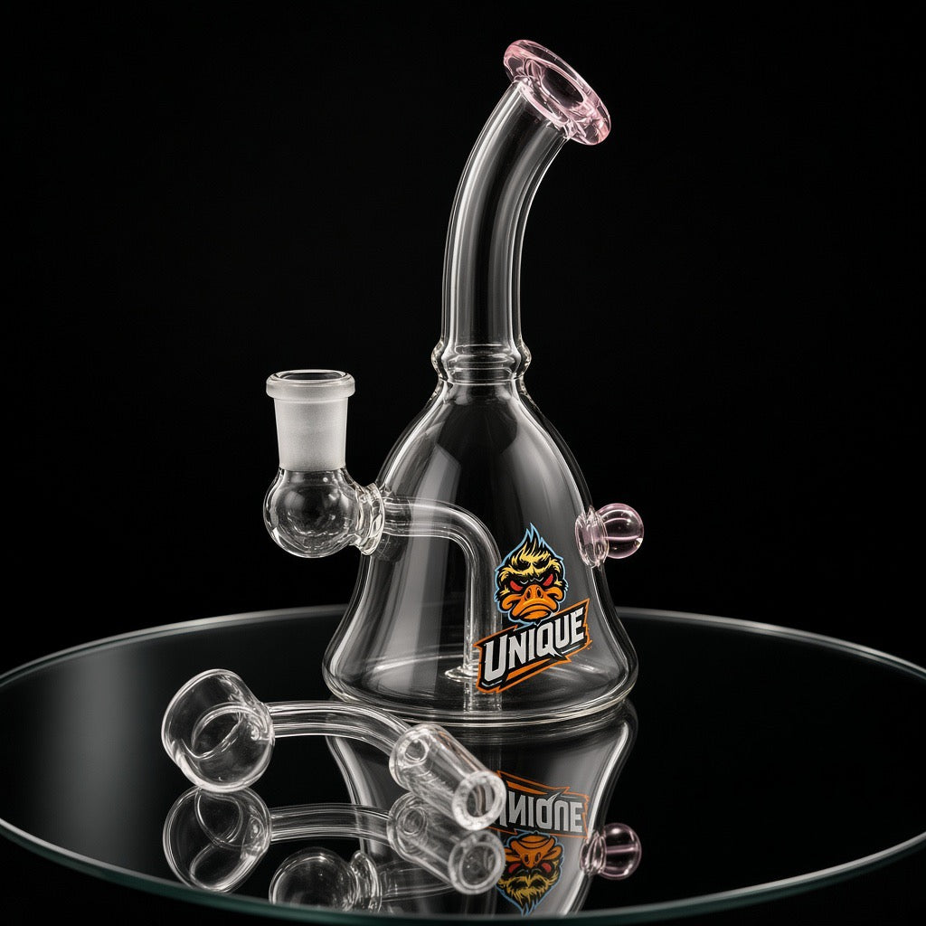 6 inch Unique mini dab rig pink with 14mm banger detached