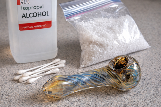 Glass pipe cleaning guide using alcohol and salt