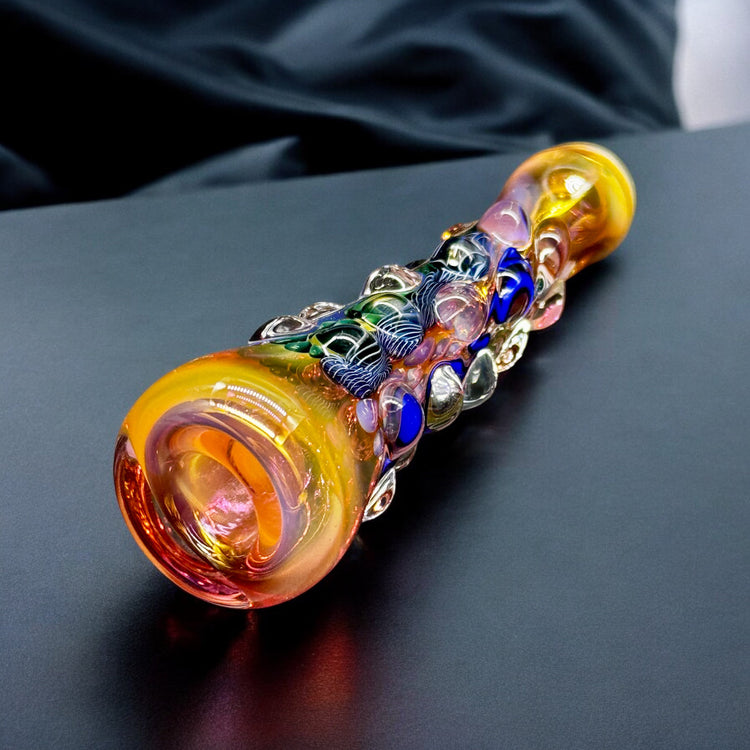 Hand-blown glass chillum pipe with colorful design - Unique Smoke Shop