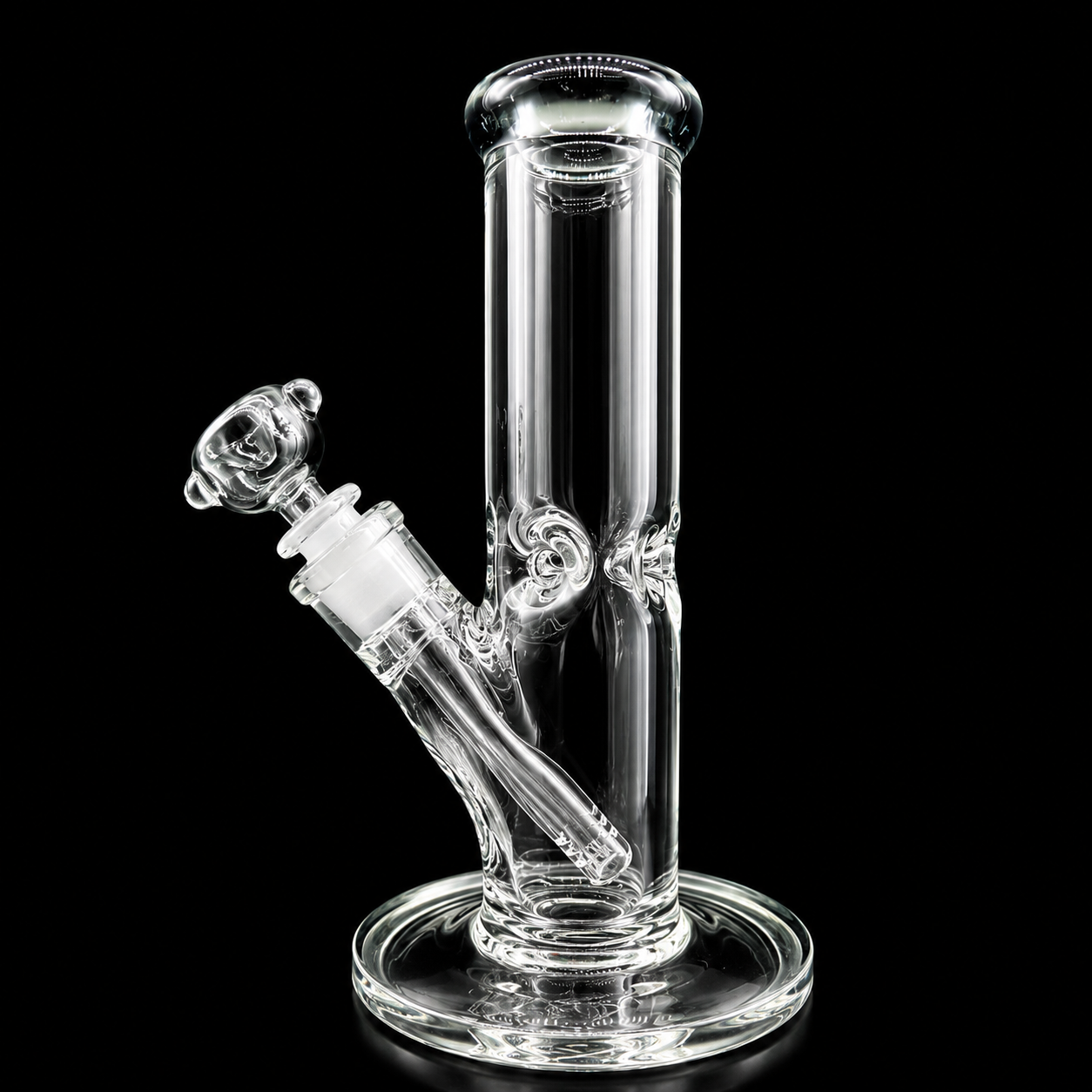 Clear glass water pipe on a black background