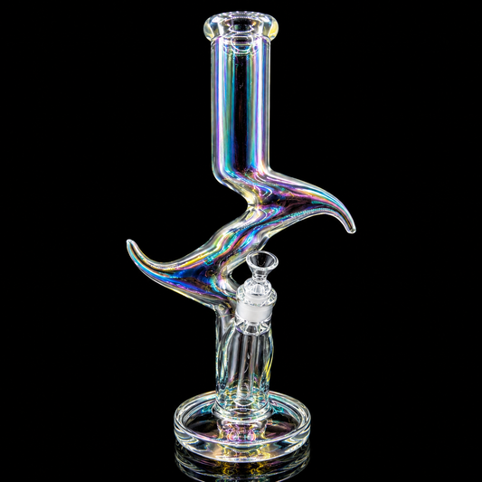 Multicolored glass smoking device on a black background
