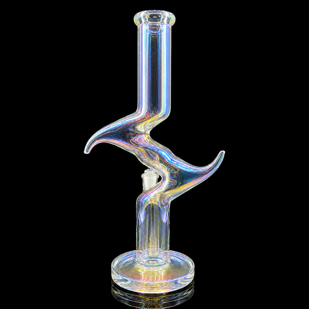 Colorful glass smoking device on a black background