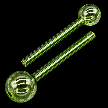 Two green glass pipes on a black background