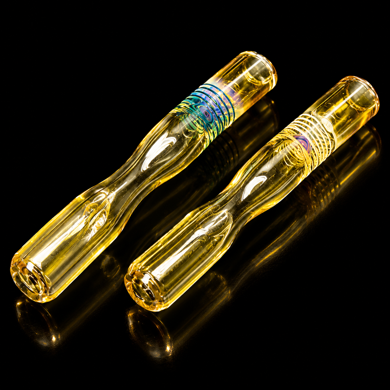 2 Pack Golden Fumed Glass One Hitter Pipes – Handcrafted 3.2” USA Made back 