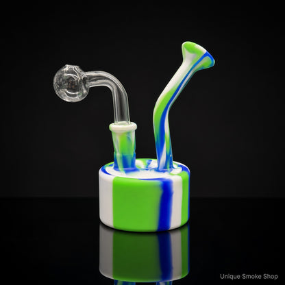 6 inch green blue white silicone oil burner bubbler with 14mm glass slide Unique Smoke Shop