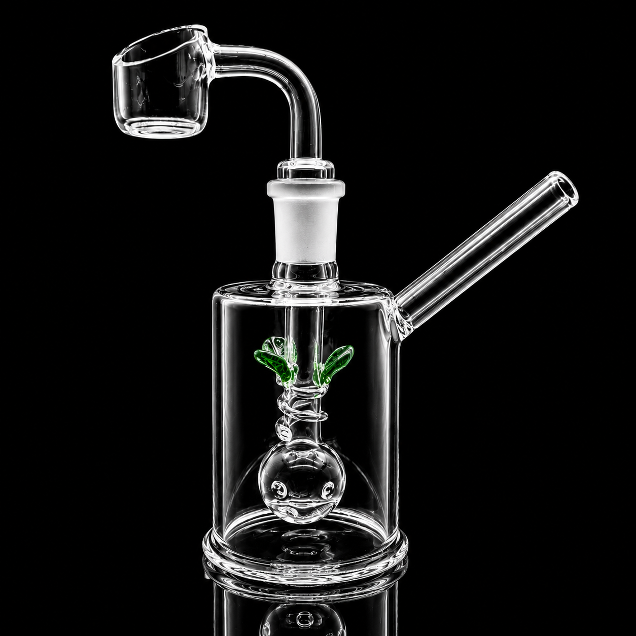 Clear glass smoking device with a black background