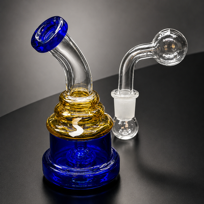 5.5” Hand-Blown Mini Oil Burner Water Pipe blue back view 