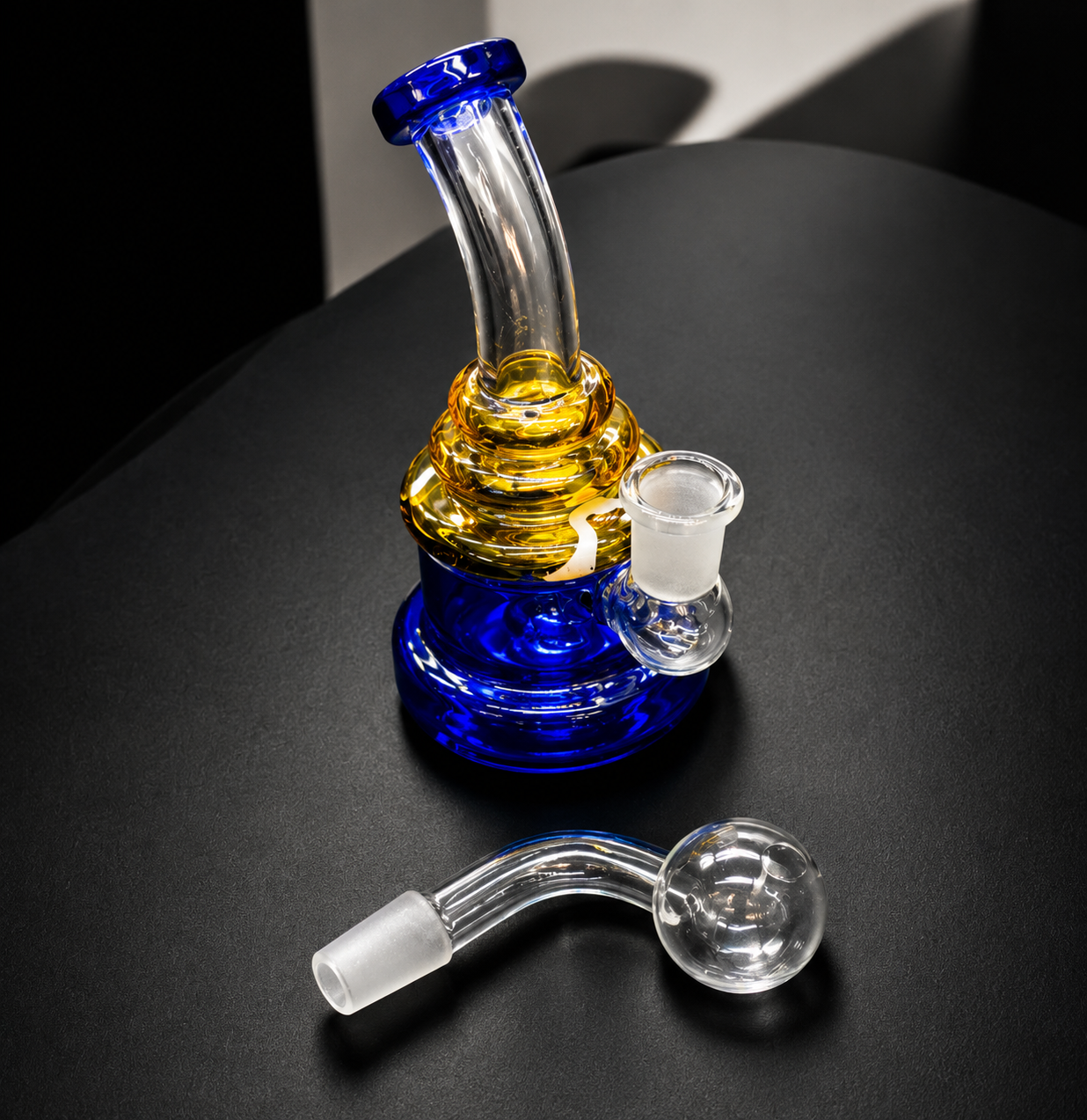 5.5” Hand-Blown Mini Oil Burner Water Pipe blue slide removed