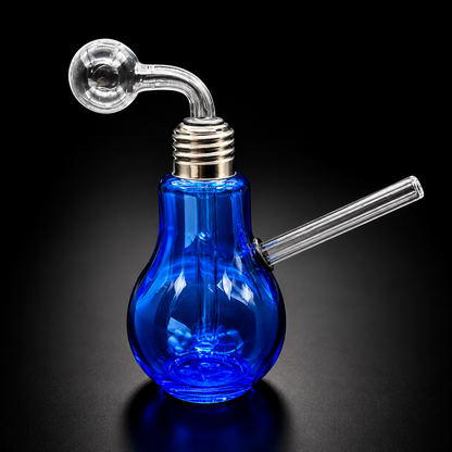 Blue glass light bulb with smoking apparatus on a black background