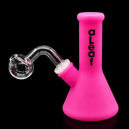 Pink bong with glass attachment on a black background