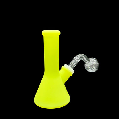Yellow silicone water pipe with glass bowl on a black background
