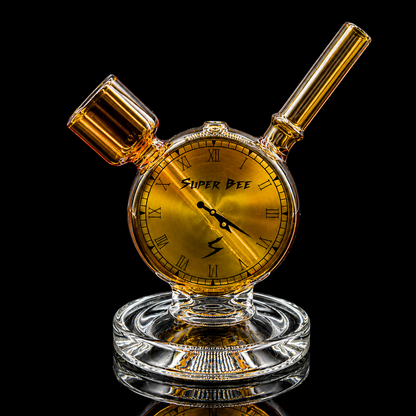 Decorative clock with 'Super Bee' branding on a black background