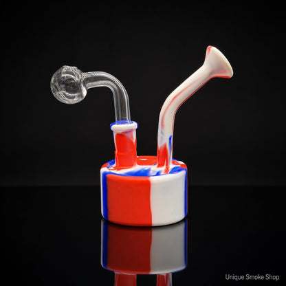  6 inch USA red white blue silicone oil burner bubbler with 14mm glass slide Unique Smoke Shop