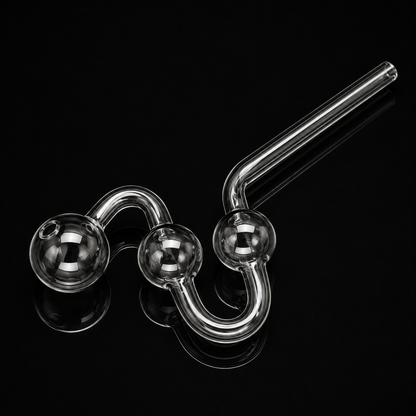 Glass smoking pipe with three spherical chambers on a black background