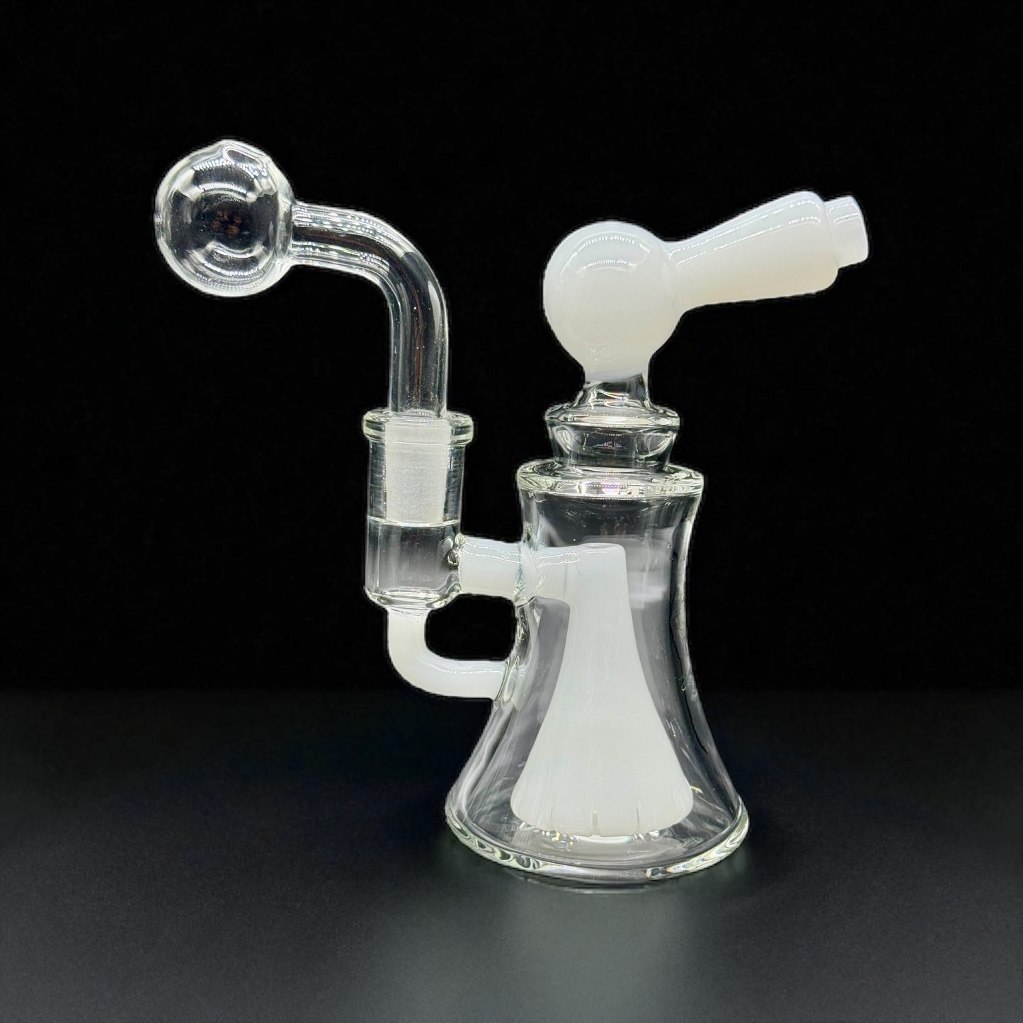 6-inch white borosilicate glass oil burner water pipe with clear 14mm slide attachment.