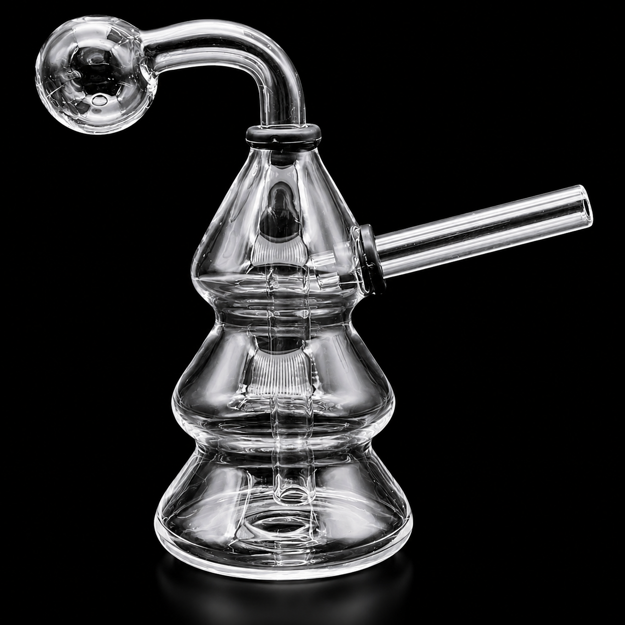Clear glass smoking device with a black background
