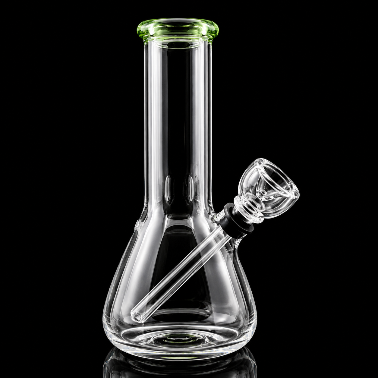 Clear glass smoking device with a black background
