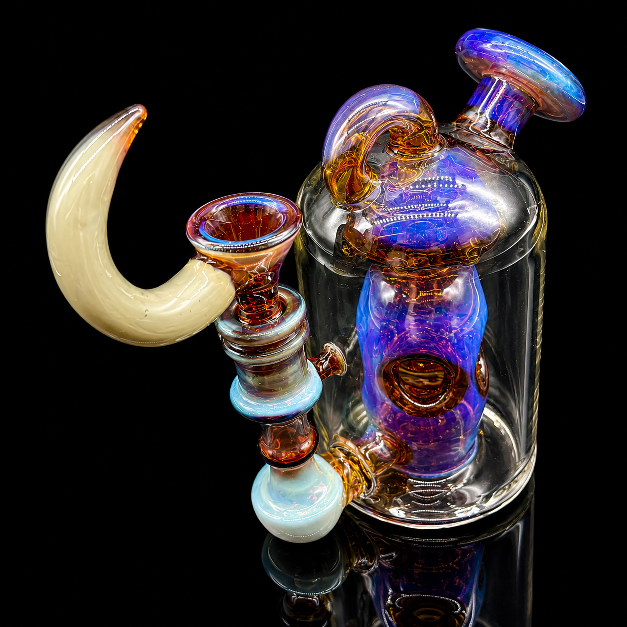 Colorful glass smoking accessory on a black background