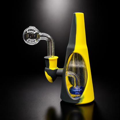 Yellow and black glass water pipe on a dark background