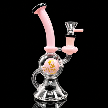 Glass water pipe with pink accents on a black background