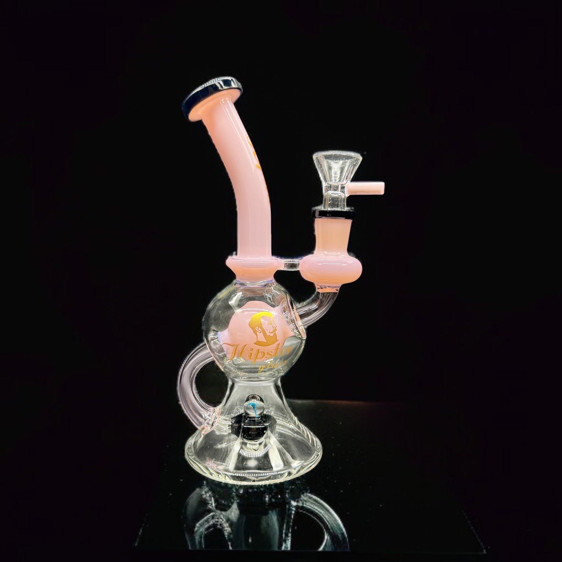 Glass water pipe with pink accents on a black background