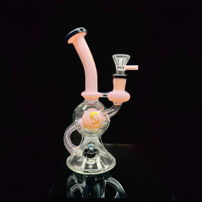 Glass water pipe with pink accents on a black background