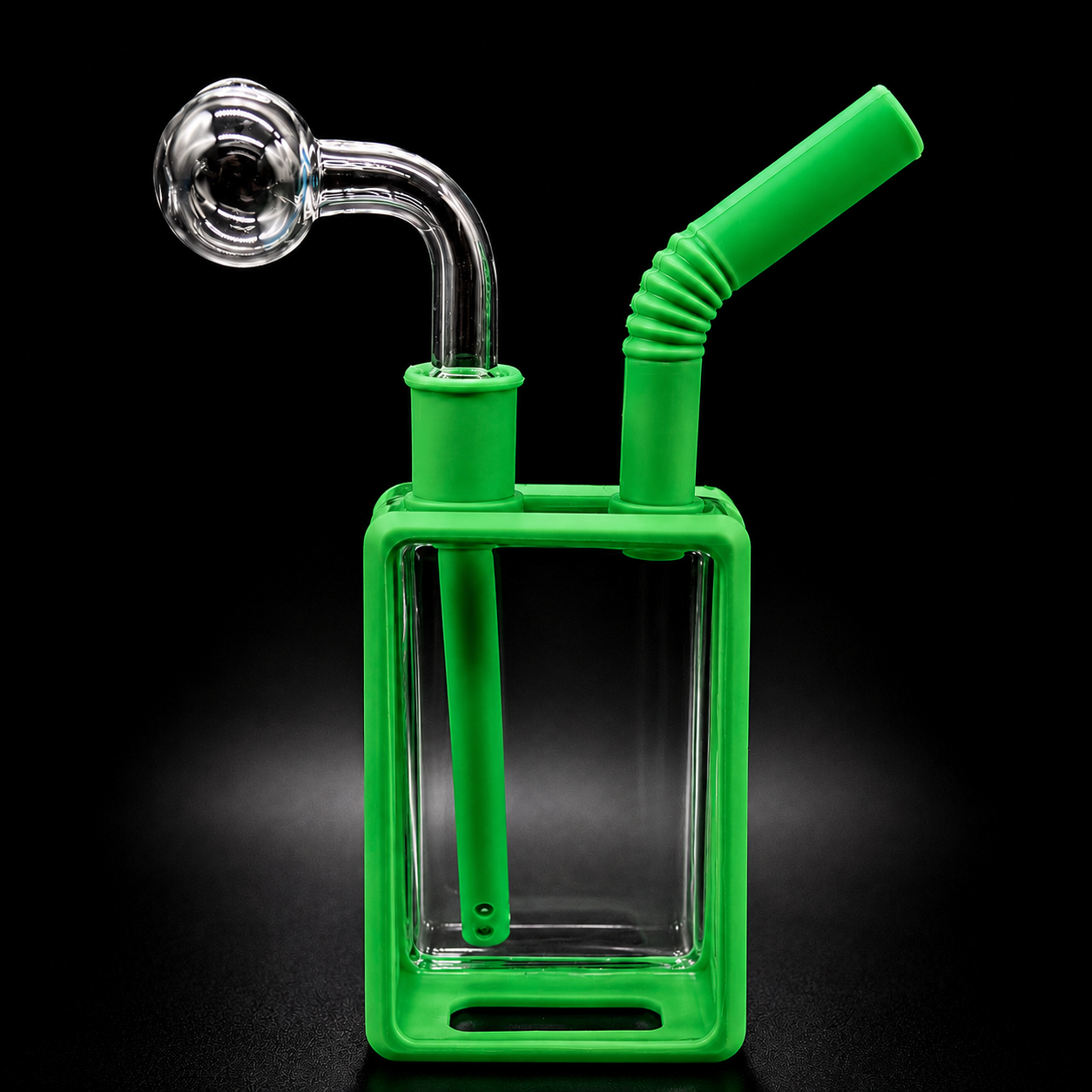 Square Silicone Oil Burner Bubbler with Glass Bowl – 7” Portable Water Pipe