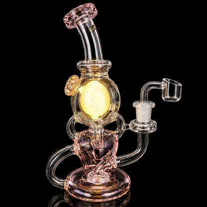 Glass water pipe with pink accents on a black background