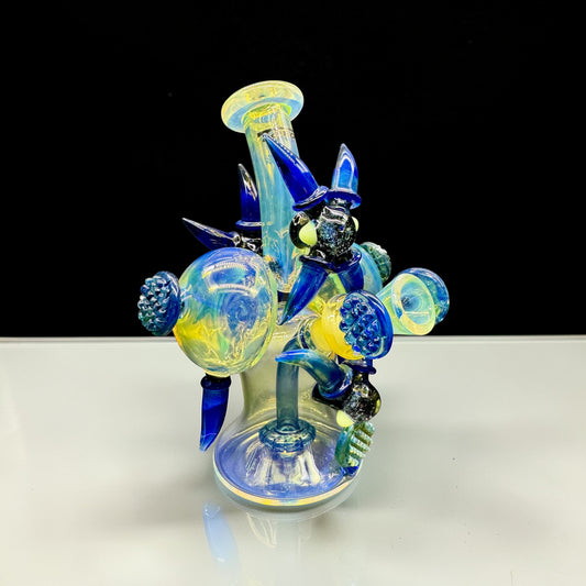 Blue Spike Hand Blown Glass Water Pipe front side 