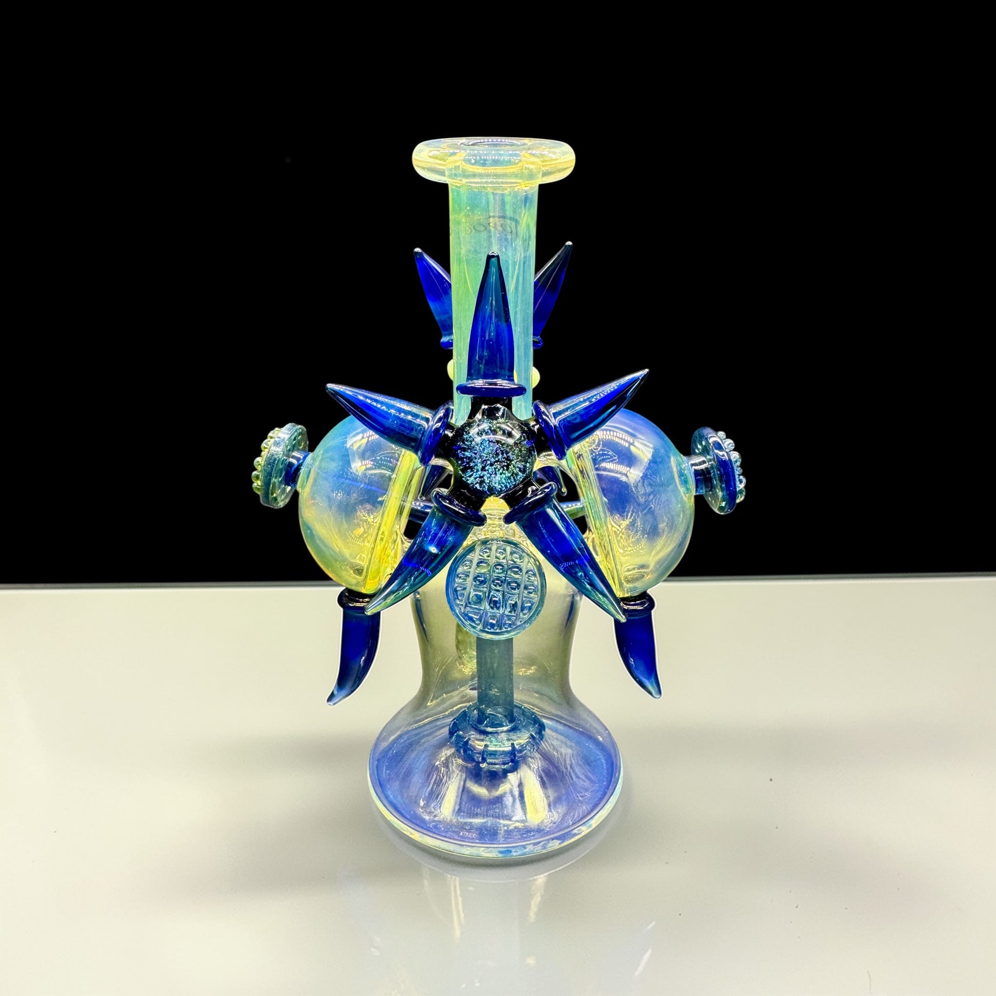 Blue Spike Hand Blown Glass Water Pipe back view 