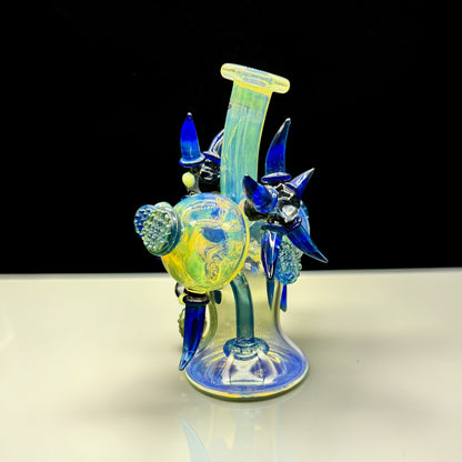 Blue Spike Hand Blown Glass Water Pipe back side 