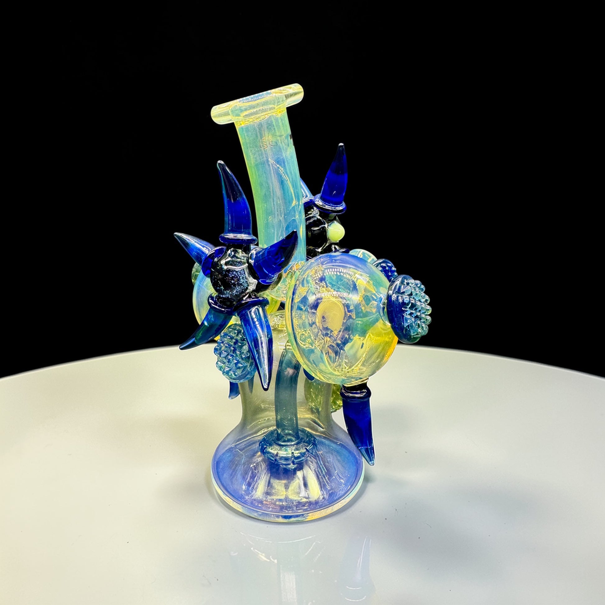 Blue Spike Hand Blown Glass Water Pipe back side 