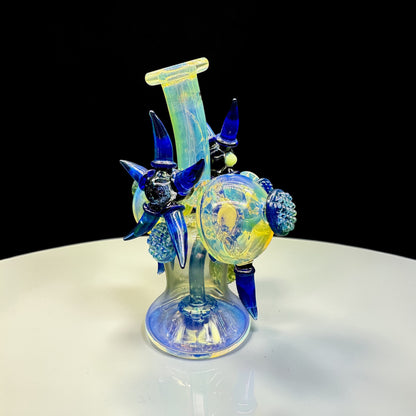 Blue Spike Hand Blown Glass Water Pipe back side 