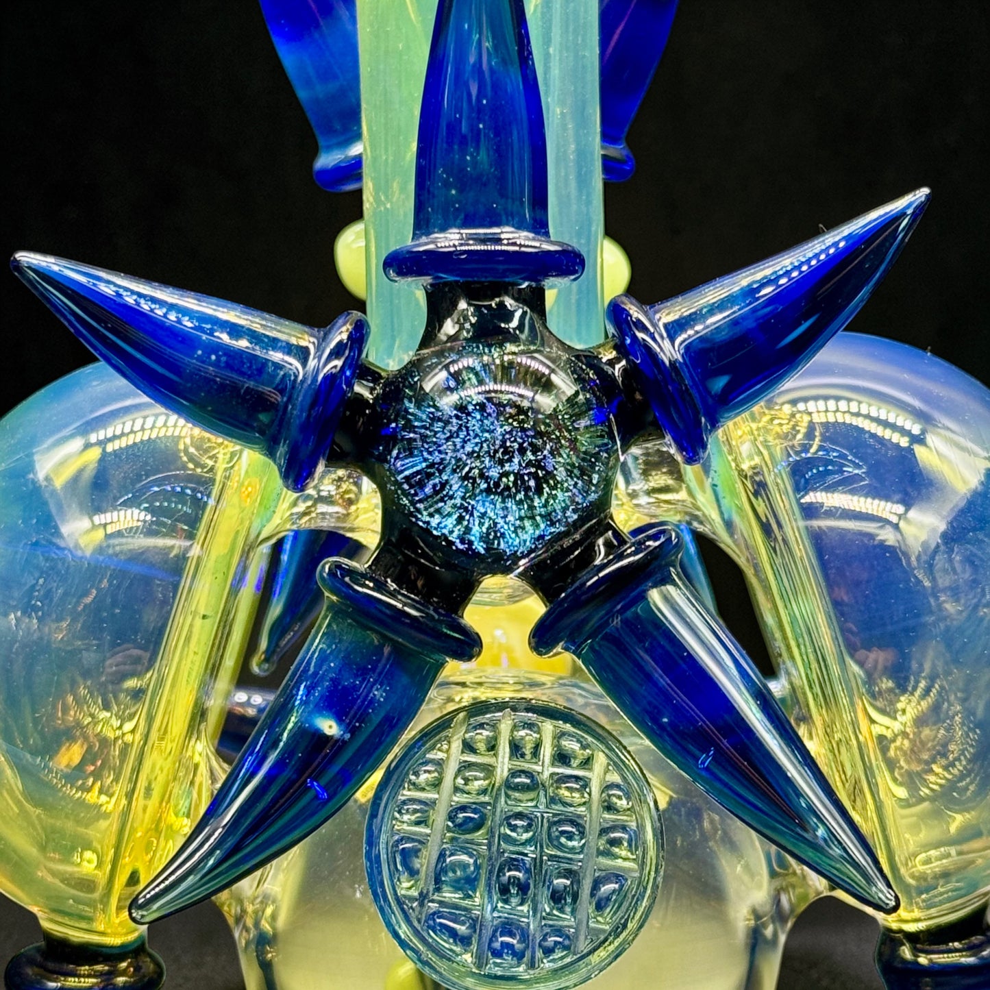 Blue Spike Hand Blown Glass Water Pipe close look 
