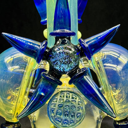 Blue Spike Hand Blown Glass Water Pipe close look 