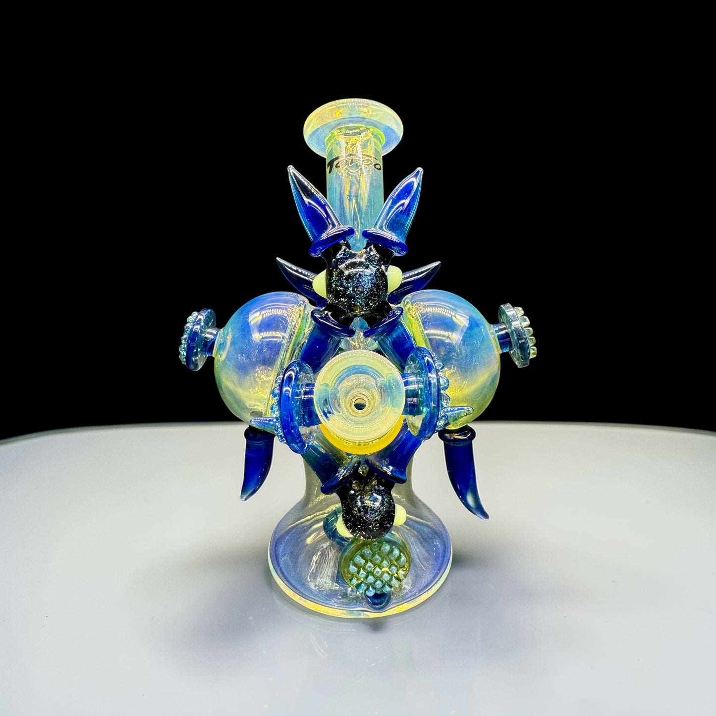 Blue Spike Hand Blown Glass Water Pipe front 