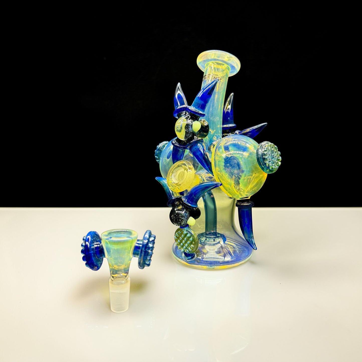 Blue Spike Hand Blown Glass Water Pipe removed slide 