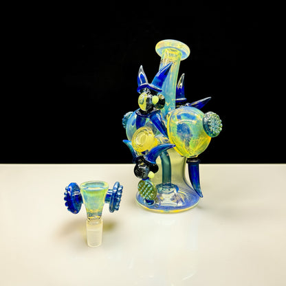 Blue Spike Hand Blown Glass Water Pipe removed slide 