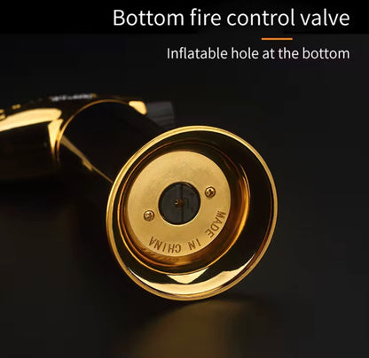 Gold bottom fire control valve with inflatable hole on a black background
