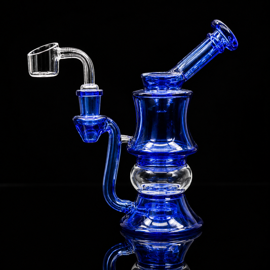 Blue glass water pipe on a black background