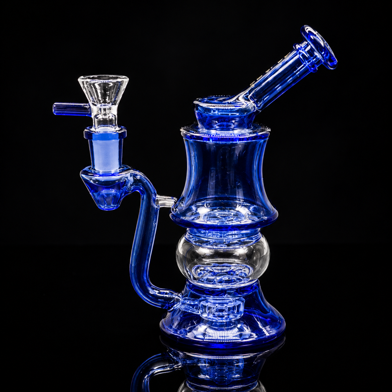 Blue glass smoking device on a black background